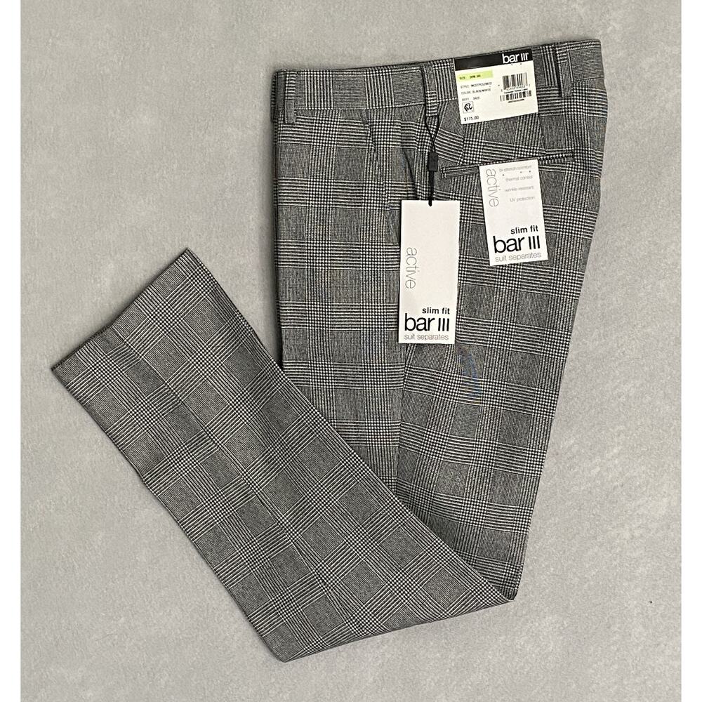 Bar III Suit Separates Men's 30x30 Dress Pants Slim Fit Black/White Plaid NEW